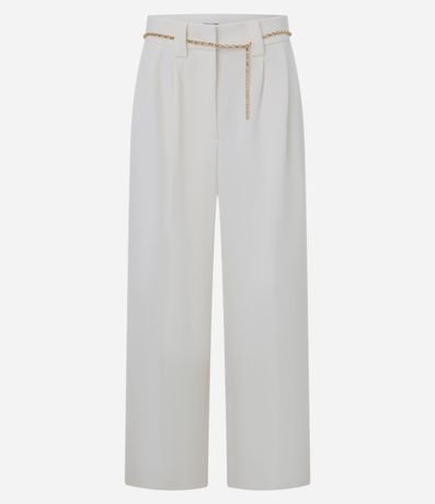Pantalón Wide Leg en Crepé con Cinturón Cadena 5