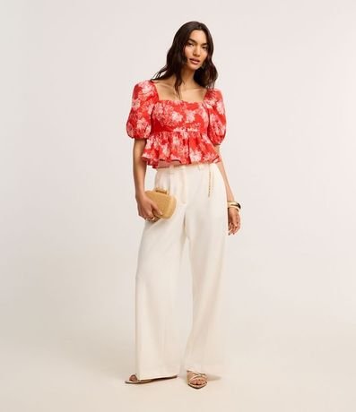 Pantalón Wide Leg en Crepé con Cinturón Cadena