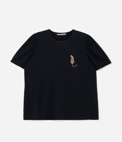 Blusa en Algodón con Manga Abullonada y Bordado de Leopardo Curve & Plus Size 4