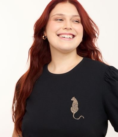 Blusa en Algodón con Manga Abullonada y Bordado de Leopardo Curve & Plus Size 3