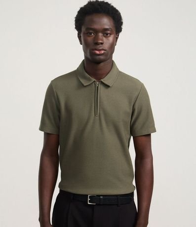 Camisa Polo Slim con Cremallera en el Cuello y Texturizada