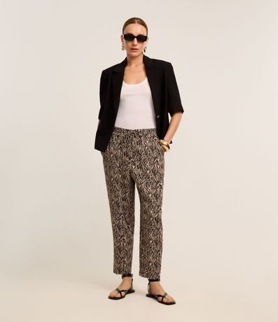 Pantalón Fluída en Crepé Estampa Animal Print Zebra