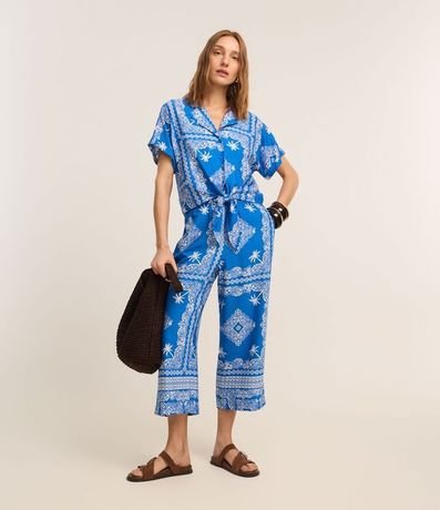 Pantalón Pantacourt Cintura Alta en Viscosa con Estampa Paisley