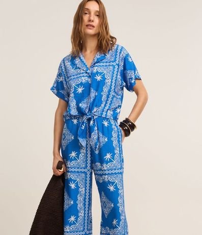 Pantalón Pantacourt Cintura Alta en Viscosa con Estampa Paisley 2