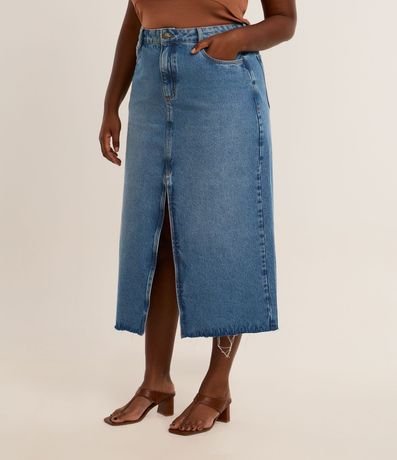 Pollera Midi en Jeans con Fenda y Ruedo a Hilo Curve & Plus Size 2
