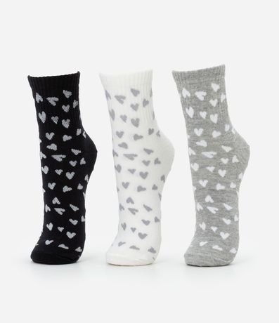 Kit 03 Medias Caña Larga en Algodón con Estampa de Corazones