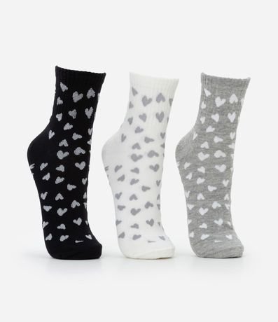Kit 03 Medias Caña Larga en Algodón con Estampa de Corazones 2
