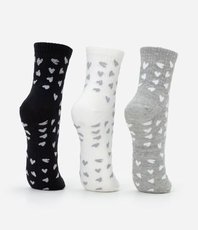 Kit 03 Medias Caña Larga en Algodón con Estampa de Corazones 3