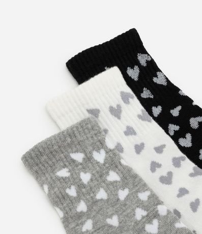 Kit 03 Medias Caña Larga en Algodón con Estampa de Corazones 4