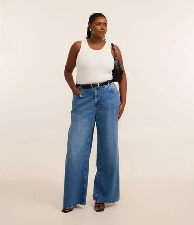 Pantalón Wide Leg en Sarga con Fenda en Bajo Curve & Plus Size