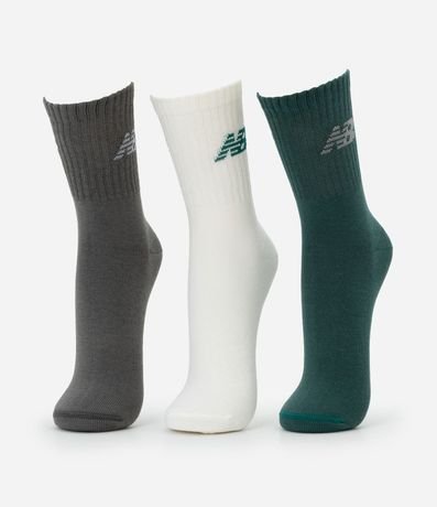 Kit 03 Pares de Medias con Caña Larga Estampa New Balance