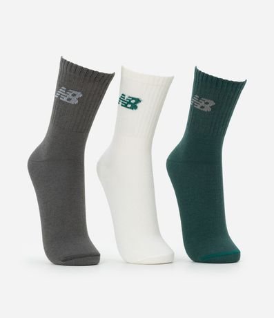 Kit 03 Pares de Medias con Caña Larga Estampa New Balance 2