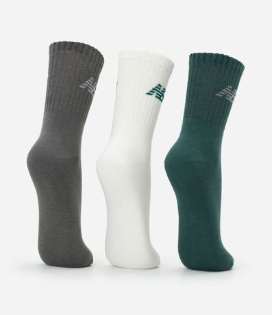 Kit 03 Pares de Medias con Caña Larga Estampa New Balance 3