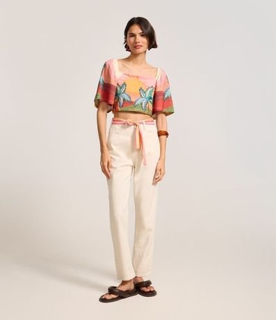 Pantalón Mom en Sarga con Pañuelo en la Cintura