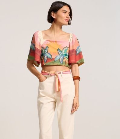 Pantalón Mom en Sarga con Pañuelo en la Cintura 2