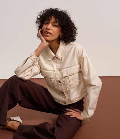 Campera en Sarga con Bolsillos y Pespuntos Contrastantes 4