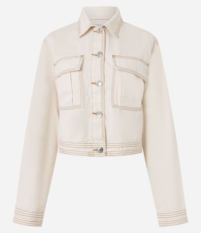 Campera en Sarga con Bolsillos y Pespuntos Contrastantes 5