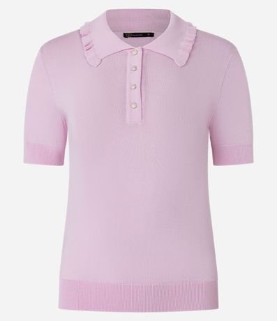 Blusa en Punto con Pliegues en el Cuello Polo 5