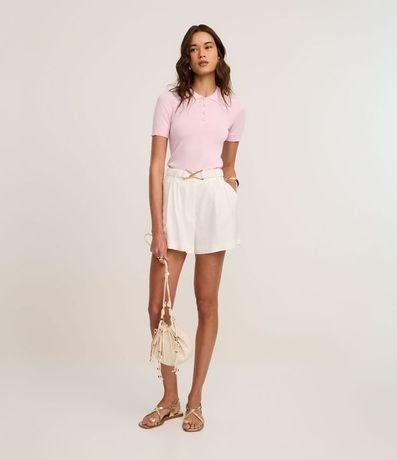 Blusa en Punto con Pliegues en el Cuello Polo 2