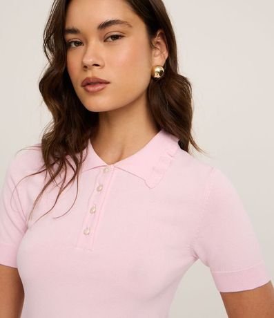 Blusa en Punto con Pliegues en el Cuello Polo 4