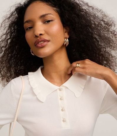 Blusa en Punto con Pliegues en el Cuello Polo 3