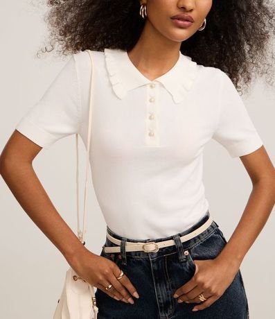 Blusa en Punto con Pliegues en el Cuello Polo 4