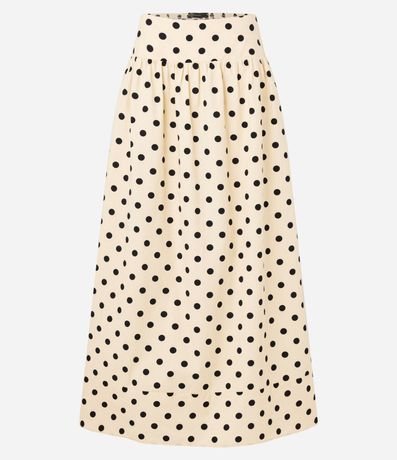 Pollera Evasê Midi en Tricolina con Cintura Ancha y Estampa de Lunares 5