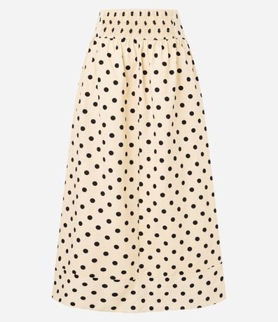 Pollera Evasê Midi en Tricolina con Cintura Ancha y Estampa de Lunares 6