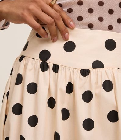 Pollera Evasê Midi en Tricolina con Cintura Ancha y Estampa de Lunares 4