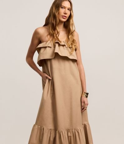 Vestido Evasê Hombro a Hombro en Tricolina Bajo Fruncida