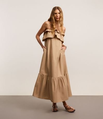 Vestido Evasê Hombro a Hombro en Tricolina Bajo Fruncida 2