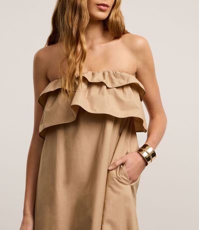 Vestido Evasê Hombro a Hombro en Tricolina Bajo Fruncida 5