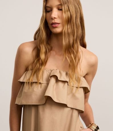 Vestido Evasê Hombro a Hombro en Tricolina Bajo Fruncida 6