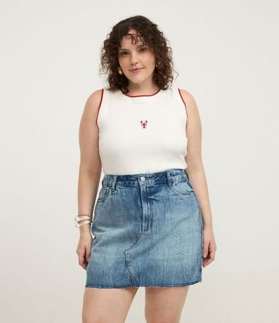 Pollera Corta en Jeans con Bajo a Hilo Curve & Plus Size