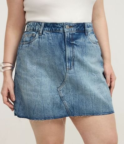 Pollera Corta en Jeans con Bajo a Hilo Curve & Plus Size