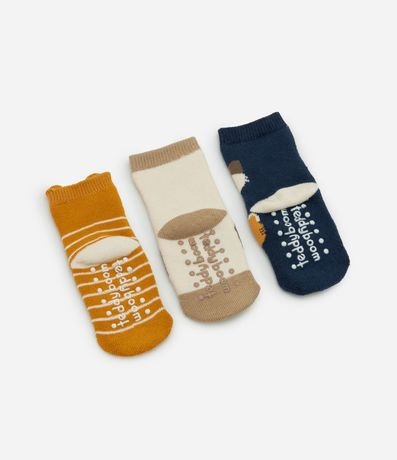 Kit 03 Pares de Medias Infantiles con Estampa de Animalitos  - Talle 0 a 12 Meses 2