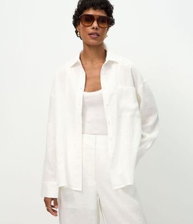 Camisa Oversized en Lino con Bolsillo en el Pecho