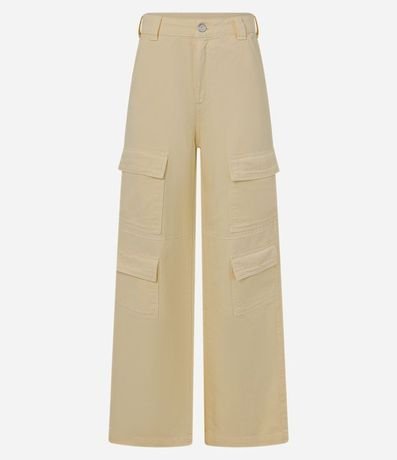 Pantalón Wide Leg Cintura Alta en Sarga con Bolsillos Cargo 7