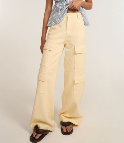 Pantalón Wide Leg Cintura Alta en Sarga con Bolsillos Cargo 4