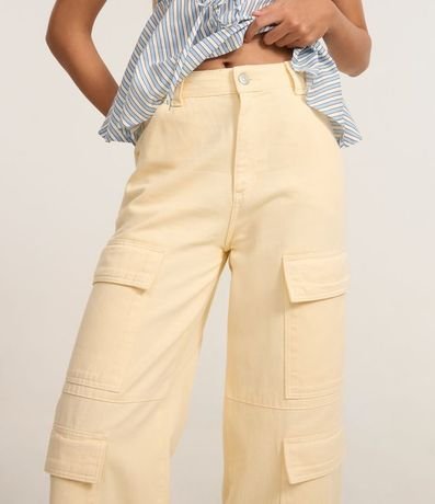 Pantalón Wide Leg Cintura Alta en Sarga con Bolsillos Cargo 5