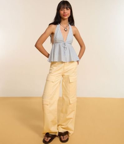 Pantalón Wide Leg Cintura Alta en Sarga con Bolsillos Cargo 6