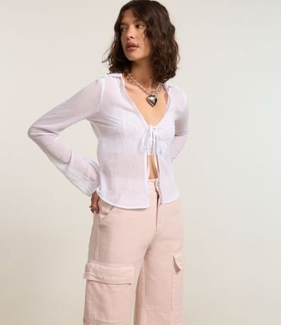 Pantalón Wide Leg Cintura Alta en Sarga con Bolsillos Cargo 2