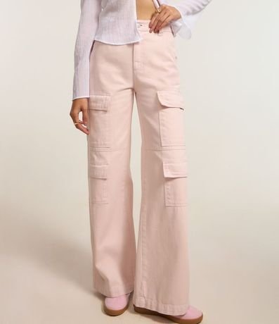 Pantalón Wide Leg Cintura Alta en Sarga con Bolsillos Cargo 3