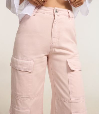 Pantalón Wide Leg Cintura Alta en Sarga con Bolsillos Cargo 5