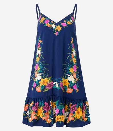 Vestido Evasê Corto de Bretel en Viscosa con Estampa Floral 4