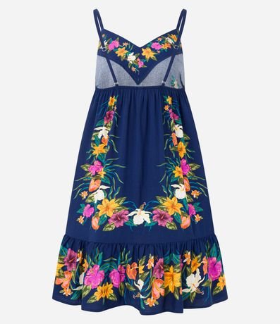 Vestido Evasê Corto de Bretel en Viscosa con Estampa Floral 5