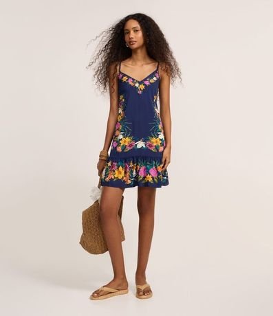 Vestido Evasê Corto de Bretel en Viscosa con Estampa Floral 2