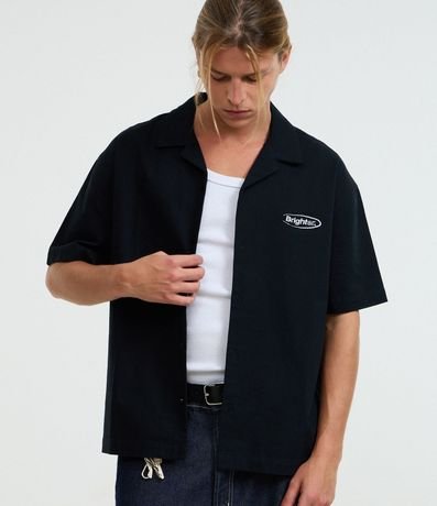 Camisa Boxy en Algodón Texturizado con Estampa Bordado Frente y Espalda