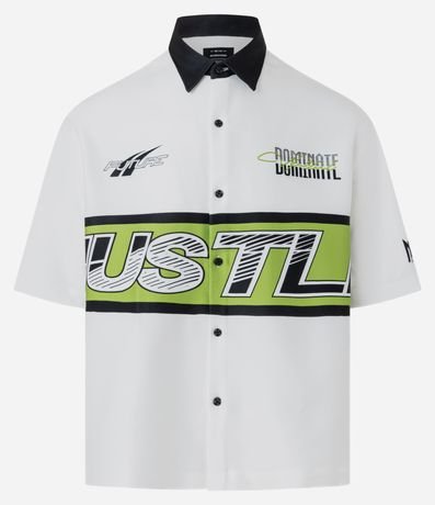 Camisa Oversized en Tricolina con Cuello Contrastante y Estampa Hustle 8