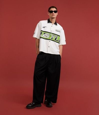 Camisa Oversized en Tricolina con Cuello Contrastante y Estampa Hustle 2